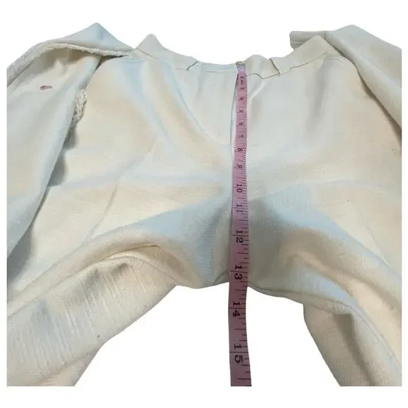 Zara Fringe Trim Wide-Leg Pockets Belt loops Pants Cotton Blend Off-White XS - Picture 6 of 12